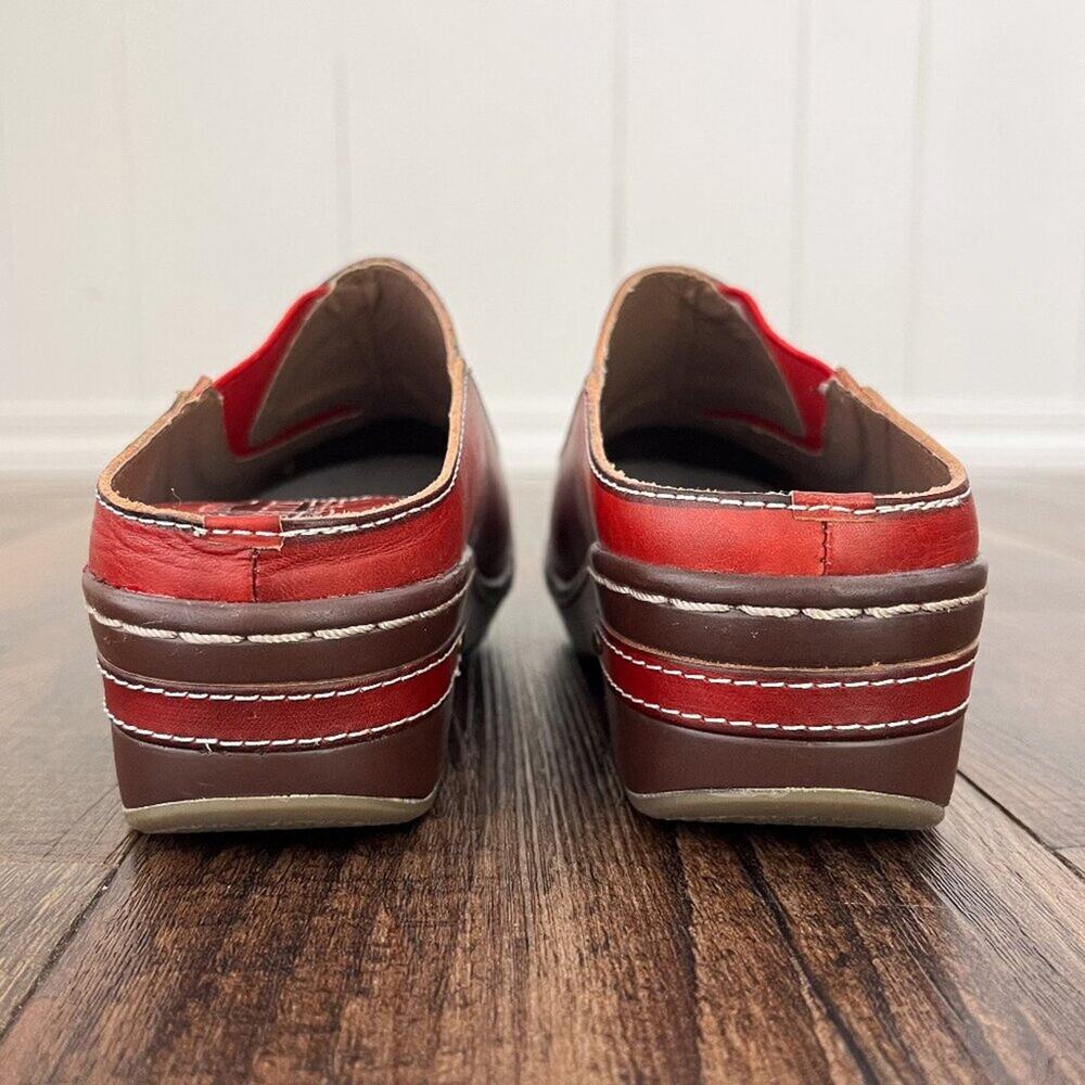 L'Artiste Spring Step Leather Clog Mule Hand Painted Shoe Chino Boho Size 38 Red - Picture 5 of 12
